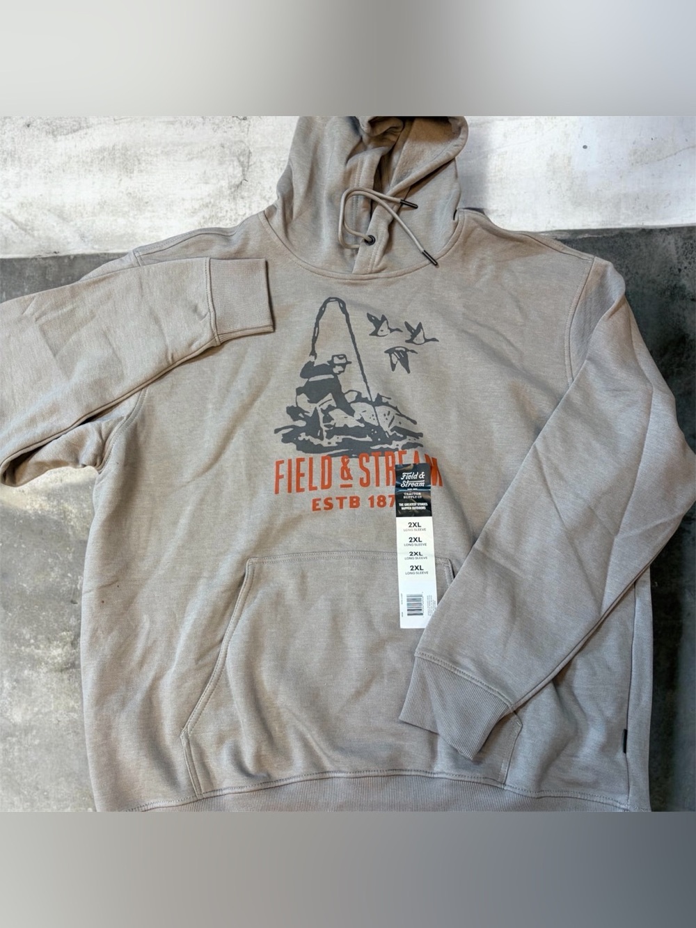Field & Stream Men's Taupe Graphic Hoodie - 2XL NWT Long sleeve trout geese